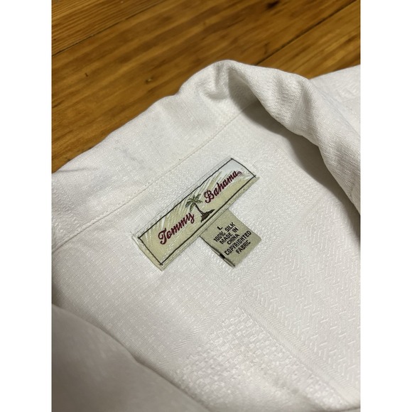 Tommy Bahama Loop Collar Men Short Sleeve Hawaiian Shirt Beige 100% Silk Large - Picture 3 of 8